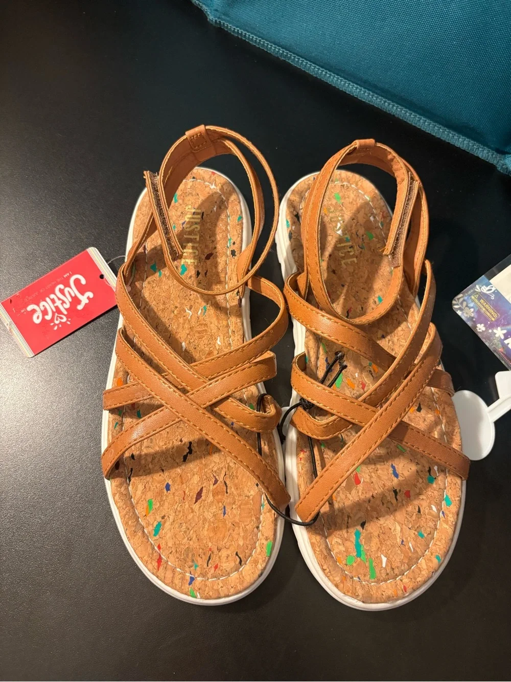 Justice Tan Strappy Cork-Style Kids Sandals
